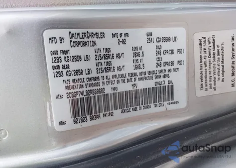 2002 Chrysler Town & Country Ex from USA, damaged, VIN 2C8GP74L92R660682